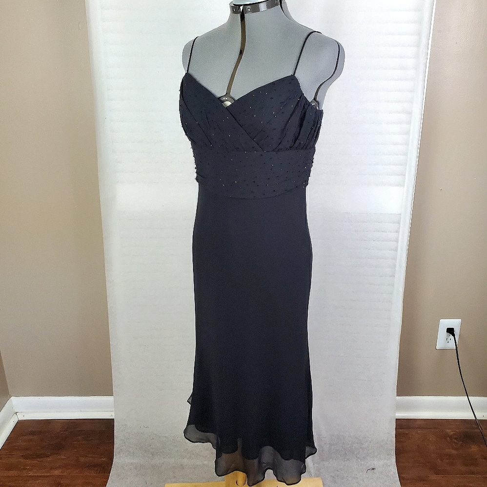 Vtg 90s Eliza J silk beaded evening slip dress 10P